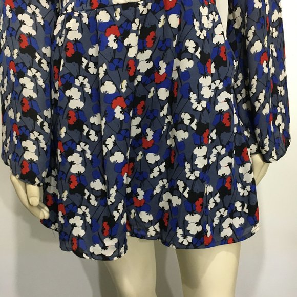 Glamorous M Floral Short Romper Long Sleeve Open Back Pockets - Picture 3 of 7